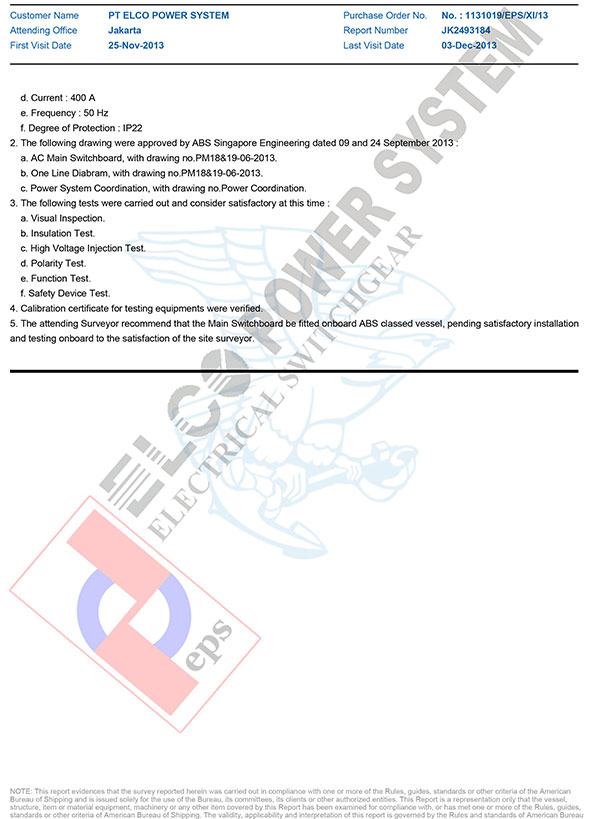 Cert MSB & ESB for Pan Marine 18