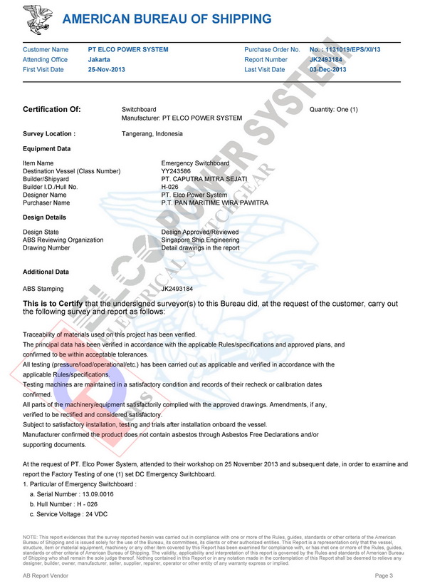 Cert MSB & ESB for Pan Marine 18