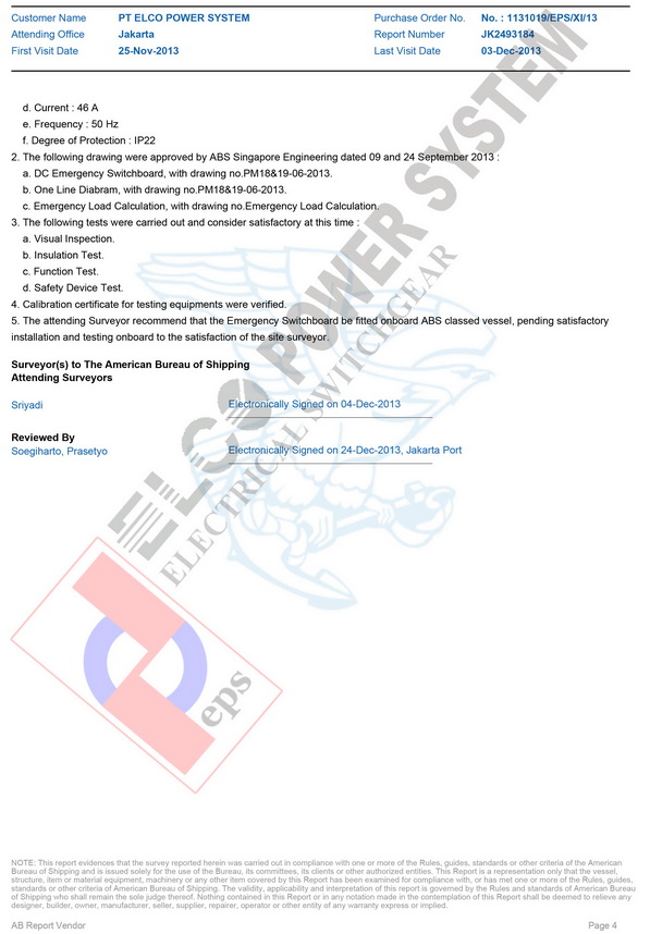 Cert MSB & ESB for Pan Marine 18